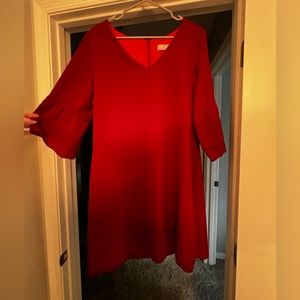 Red dress with elbow length sleeves